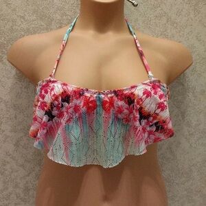 OP Multicolor Floral Laser Cut Ruffle Bikini Top